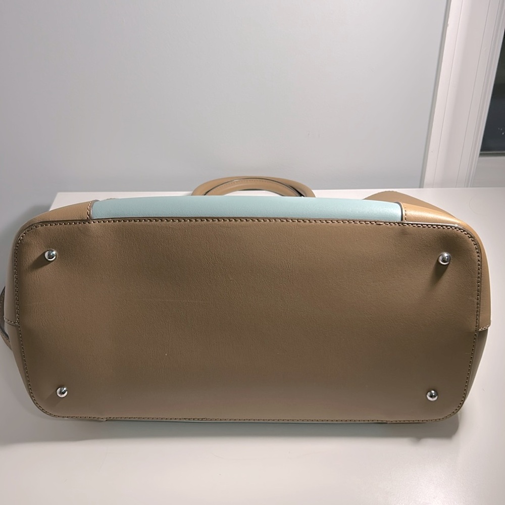 Lauren Ralph Lauren Dryden Marcy Tote Bag Colorblock Blue Tan - Picture 5 of 11